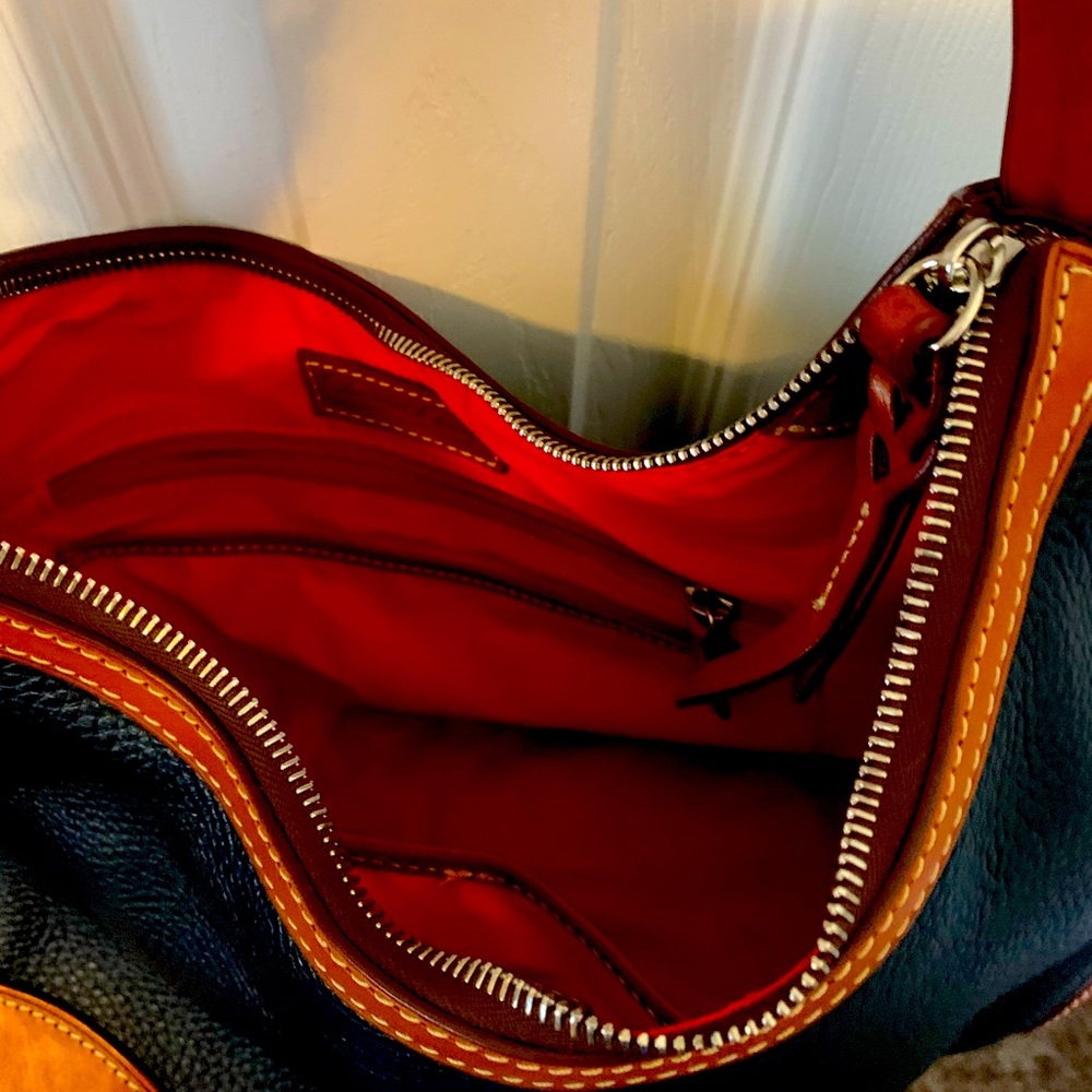 Dooney & Bourke, Navy with brown trim, pebble leather